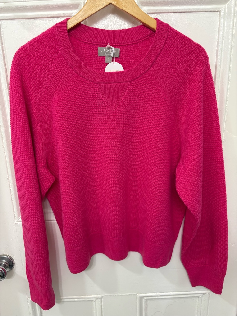 NWT J Crew Retail Cashmere Waffle Stitch Crewneck Sweatshirt. Size Large. - Picture 2 of 7